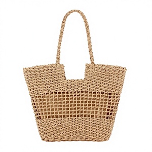 Sac tissé à la main en corde de papier ajourée, grande capacité, pour les vacances et les voyages, avec fermeture éclair et doubles bretelles, idéal pour la plage estivale Tanjing - Product Image 1