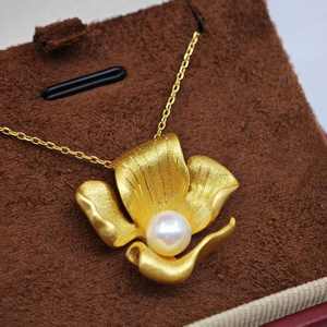 UM Jewelry 925 Silver <b>Gold</b> Plated Flower Shape Minimalist Pendant <b>Necklace</b> Natural Freshwater <b>Pearl</b> Unisex Engagement Wedding - Product Image 5