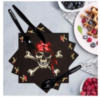 144 pièces crâne fête d'anniversaire fournitures sert 24 assiettes de pirate jetables serviettes tasses et coutelier squelette décorations de fête