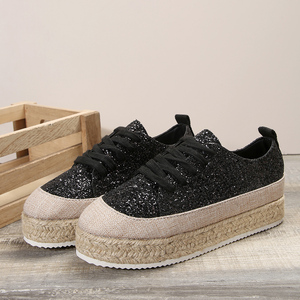 Spring and Autumn New Shiny Glitter Platform Sneaker <strong>Plus</strong> <strong>Size</strong> Women Chunky Heel Ace-up Sneakers for Women - Product Image 6