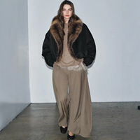 Veste bomber courte en fausse fourrure pour femme, hiver, col en fourrure, veste matelassée noire surdimensionnée