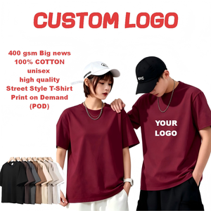 T-Shirt Personalizzata da Uomo 100% Cotone 400GSM, Alta Qualità, Oversize, Stile Street, Grafica Vintage POD, Unisex, Casual, Manica Corta, Bordeaux - Product Image 1
