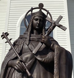 Chiesa del regalo religioso in ottone cattolico Saint Margaret all'aperto giardino statua a grandezza naturale scultura in bronzo personalizzata - Product Image 5