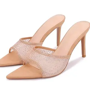 PDEP Frauen Strass Stiletto High Heel Hausschuhe elegante Point Toe Maultier sexy Sandalen mit Absätzen für Damen