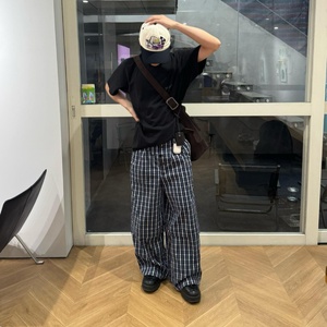 <span class=keywords><strong>Pantalon</strong></span> décontracté ample à <span class=keywords><strong>carreaux</strong></span> pour <span class=keywords><strong>homme</strong></span>, taille basse, respirant et polyvalent, personnalisable OEM - Product Image 5