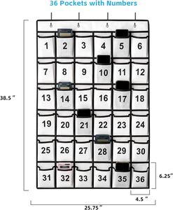 Organizador de Teléfonos para Aula, 36 Bolsillos Numerados, Bolsa de Almacenamiento Colgante Azul para Teléfonos Celulares y Calculadoras con Ganchos de Acero - Product Image 3