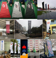 Drapeaux d'événements pour sponsors de festivals et salons professionnels avec base en croix, base à eau, bannière rectangulaire volante