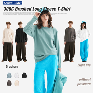 T-shirt à manches longues en coton brossé lourd 300 g/m² <span class=keywords><strong>ultra</strong></span>-doux, couche de base unisexe pour vêtements décontractés, vierge pour personnalisation de marque - Product Image 2