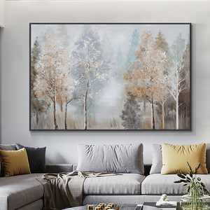 Decoración para Sala de Estar, Pintura al Óleo 100% Hecha a Mano, <span class=keywords><strong>Cuadros</strong></span> de Arte Abstracto con Árboles de Otoño - Product Image 2