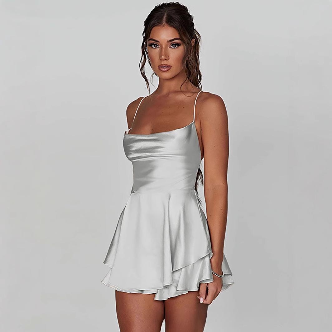 backless satin midi dress KATHY RED SATIN BACKLESS GOWN | CULT MIA main image 1