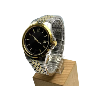 <span class=keywords><strong>Montre</strong></span> à quartz pour <span class=keywords><strong>homme</strong></span> en or et argent avec cadran <span class=keywords><strong>noir</strong></span> texturé, fenêtre de date, <span class=keywords><strong>bracelet</strong></span> en métal entrelacé et design intemporel et sophistiqué - Product Image 5