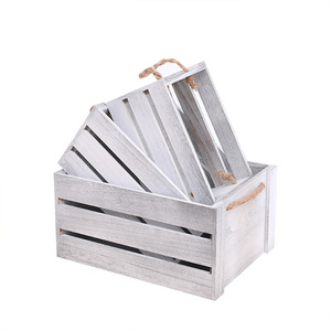 Longneng Wooden Storage Crate Rectangular Antique Style With Rope Handles For Bathroom Organization Decorative <b>Box</b> - Product Image 2