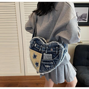 Commercio all'ingrosso borse a <span class=keywords><strong>tracolla</strong></span> in jeans <span class=keywords><strong>blu</strong></span> su tela di jeans Design Denim per le donne - Product Image 3