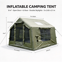 Tente de glamping familiale gonflable robuste 3x2,65m en PVC, vert olive, avec port d'entrée et ventilation multi-points, pour le camping en forêt