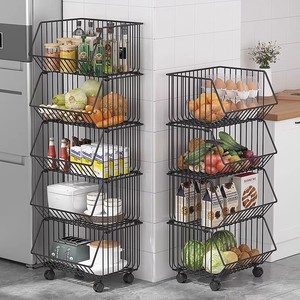 Multi Tiered Metal <b>Storage</b> <b>Cart</b> 5 Tier Stackable With Wheels For Kitchen Countertop Organization - Product Image 2