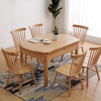 Table à manger extensible pliable en bois nordique, design moderne et simple pour les petites maisons, table ronde en bois massif