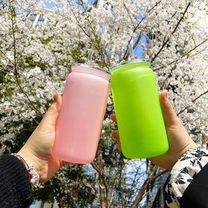 New Arrival 16Oz Frosted Ombre Matte Bpa Free Colorful Gradient Soda Beer Acrylic <b>Plastic</b> Can <b>Cup</b> for Kids Children - Product Image 3