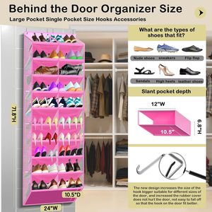 Over The Door <b>Shoe</b> Organizer 20 Pockets Pink Heavy Duty Oxford Fabric With Hexagon Mesh For Boots And <b>Shoes</b> <b>Storage</b> - Product Image 2