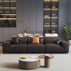 Sofá de Tres Plazas de Cuero Genuino Big Black Cow, Estilo Simple para Sala de Estar, <span class=keywords><strong>Apartamento</strong></span> Pequeño, Minimalista Italiano, de <span class=keywords><strong>Primera</strong></span> Capa, en Línea Recta - Product Image 1