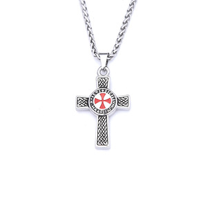 yunnique <b>Cross</b> Pendant Stainless Steel Red Epoxy Inlay Men's Necklace Fashion Jewelry 60cm <b>Chain</b> - Product Image 5