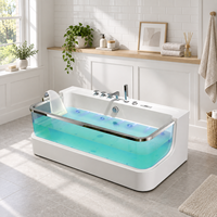 Baignoire à jets en acrylique de 1500 mm avec lumière et bulles, panneau latéral incurvé transparent, massage par jets d'eau avec panneau de commande spa