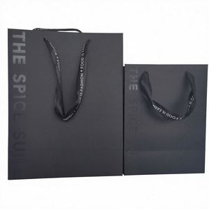 Custom Black Cardboard Paper Bag Uv Spot Gift Paper Packaging Bag with <b>Ribbon</b> with Own logo - Product Image 1