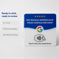 Cartes NFC Google Reviews en gros à bas prix, 10x10cm, programmables, avec adhésif puissant pour booster votre entreprise