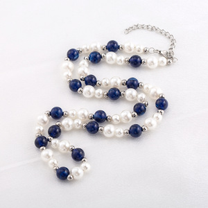 สร้อยคอไข่มุกเทียมสีฟ้าสีขาวลูกปัดมุกเทียมสไตล์จีนสมัยใหม่สำหรับผู้ชายผู้หญิงสั้นเครื่องประดับอินเทรนด์ - Product Image 3