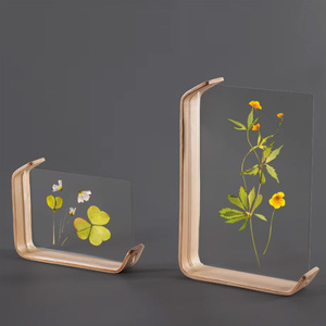 <b>Double</b> Sided Acrylic <b>Photo</b> <b>Frame</b> Wooden Tabletop Display Stand Modern Leaf Carving Specimen Desktop Decor - Product Image 3