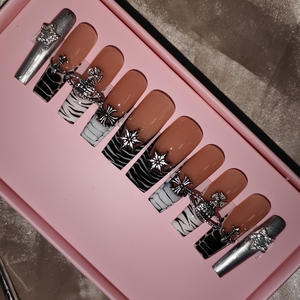 Prensa cuadrada corta en las <span class=keywords><strong>uñas</strong></span> nuevo diseño de moda personalizado medio ovalado negro francés <span class=keywords><strong>blanco</strong></span> mariposa ABS acrílico Artificial Fingernai - Product Image 4