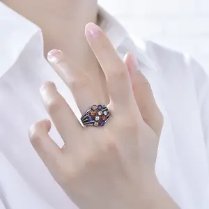 Kirin गहने 925 चांदी की अंगूठी गहने दुबई हिप-हॉप 925 स्टर्लिंग चांदी की अंगूठी काले सोने रूबी पत्थर रंग हीरा गुलाब सोने की अंगूठी