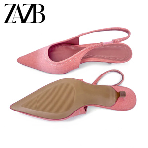 Sandalias de tacón medio de lona Rosa personalizadas para mujer de la marca ZAZB, zapatos de novia elegantes para mujer - Product Image 2