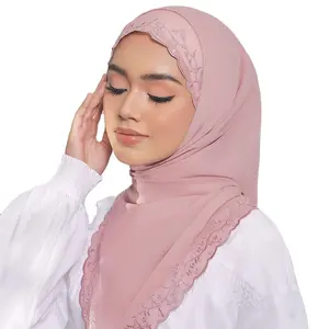 Malaysia Thêu Voan Voile Bawal Hồi Giáo Khăn Vuông Hijab 114X114Cm Khăn Voan Khăn Trùm Đầu Tudung Khăn Trùm Đầu