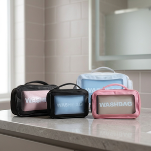 Trousse de toilette grande capacité à poignée unique en PVC résistant à l'eau, organisateur de jouets, noir, blanc, bleu, rose, lot de 5, pour salle de bain - Product Image 3