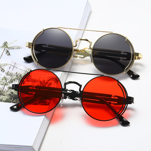 Steampunk Metal Sunglasses Unisex Round <b>Frame</b> UV400 Protection Fashionable Outfits Party Wear Black - Product Image 3