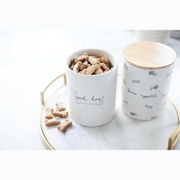 Vente en gros d'accessoires pour animaux de compagnie, pot à friandises pour chien en céramique et bois, bouteille de stockage d'aliments pour animaux de compagnie