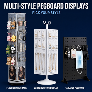 Présentoir rotatif à 4 faces sur pied pour bijoux et jouets en peluche avec roulettes - Product Image 1