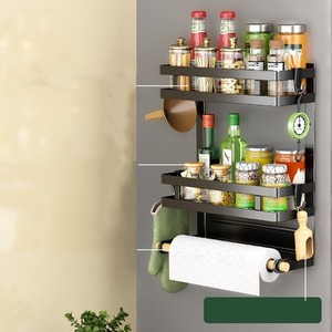 Organisateur magnétique pour réfrigérateur à 2/3 niveaux avec porte-épices, porte-serviettes en papier et crochets, idéal pour le rangement de la cuisine sur le côté du réfrigérateur - Product Image 2