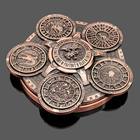 1 pièce de dés polyédriques 7 en 1 double couche en alliage de zinc, motif dragon en cuivre rouge antique, avec boussole et roulette, pour DND, TRPG, jeux de société et cadeaux