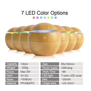 130ML de aceite esencial de aire humidificador ultrasónico de grano de madera luces LED de aceite de fragancia difusores USB difusor de aromaterapia - Product Image 4