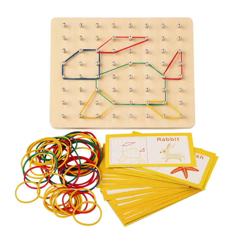 Children's Enlightenment Math Wooden Toys Set Geometric Shape Rubber Band Toys Montessori Educational Creative Toy