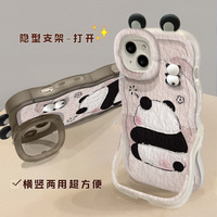 Coque de téléphone en silicone à bord ondulé avec oreilles de panda de dessin animé pour iPhone 16 15 14 13 12 Pro Max avec double support invisible