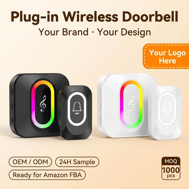 HC Plug-in Wireless Doorbell Easy Installation PC Material Alert Mode Mute 38 Chimes 4 Volume Levels 6 Light Effects US/UK/EU