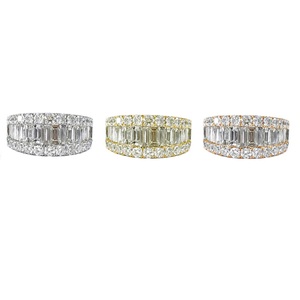 Anillo clásico de compromiso de oro blanco de 18 quilates con diamantes talla princesa y baguette, banda ancha, para mujer, para bodas y fiestas, con engaste de canal, regalo, joyería fina - Product Image 4