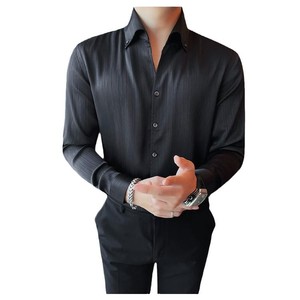 Men's <b>Slim</b> <b>Fit</b> Striped Button-Up <b>Shirt</b> <b>White</b> Long Sleeve Formal Wear No Wrinkle Fabric - Product Image 5