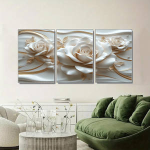 中国黄金供应商办公室装饰框架悬挂白花花卉水晶瓷画或不干胶艺术画 - Product Image 3