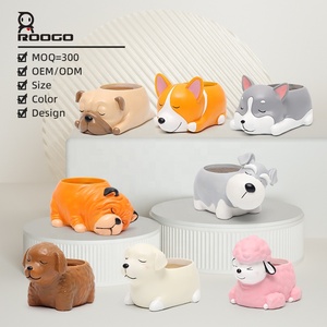 ROOGO Pot de Jardin Japandi Fait Main en Résine, Personnalisé, Motif Chien Endormi Mignon, pour Plantes Succulentes, Multi-Souches, avec Trou de Drainage Personnalisé - Product Image 1