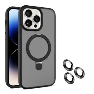 new magnetic cellphone camera lens protection case for iphone 15 pro max with kickstand bracket