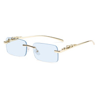 Nouvelles Lunettes de Soleil Rectangulaires Sans Monture Tendance 2025 pour Femme, Monture Métallique Dorée de Luxe, Verres PC Protection UV400, Style Y2K, Logo Personnalisé