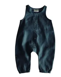 かわいいキッズ新生児男の子女の子コットンリネンロンパースソリッドノースリーブストライプジャンプスーツ衣装夏のカジュアル服